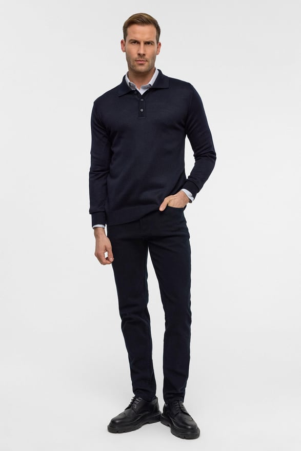 Lacivert Regular Düz Polo Yaka Triko