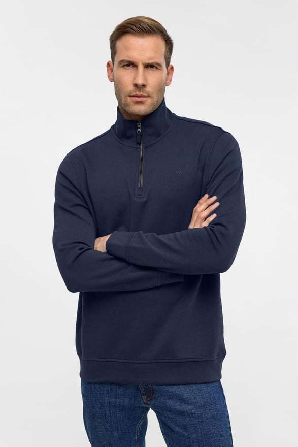 Lacivert Regular Düz Yarım Balıkçı Yaka Sweatshirt