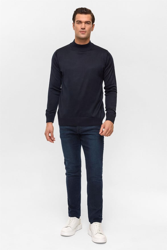 Lacivert Regular Düz Yarım Balıkçı Yaka Triko