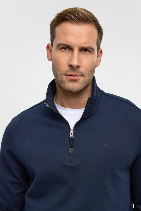 Lacivert Regular Düz Yarım Balıkçı Yaka Sweatshirt