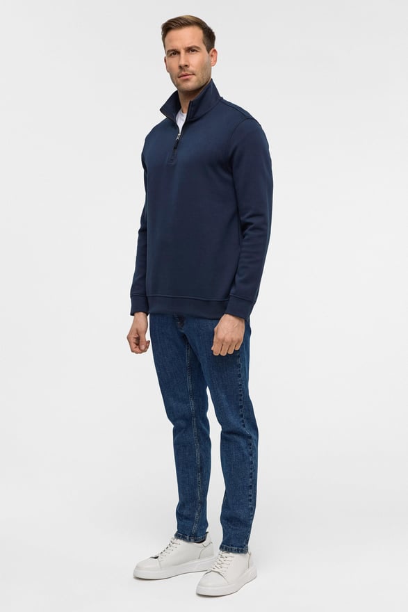 Lacivert Regular Düz Yarım Balıkçı Yaka Sweatshirt