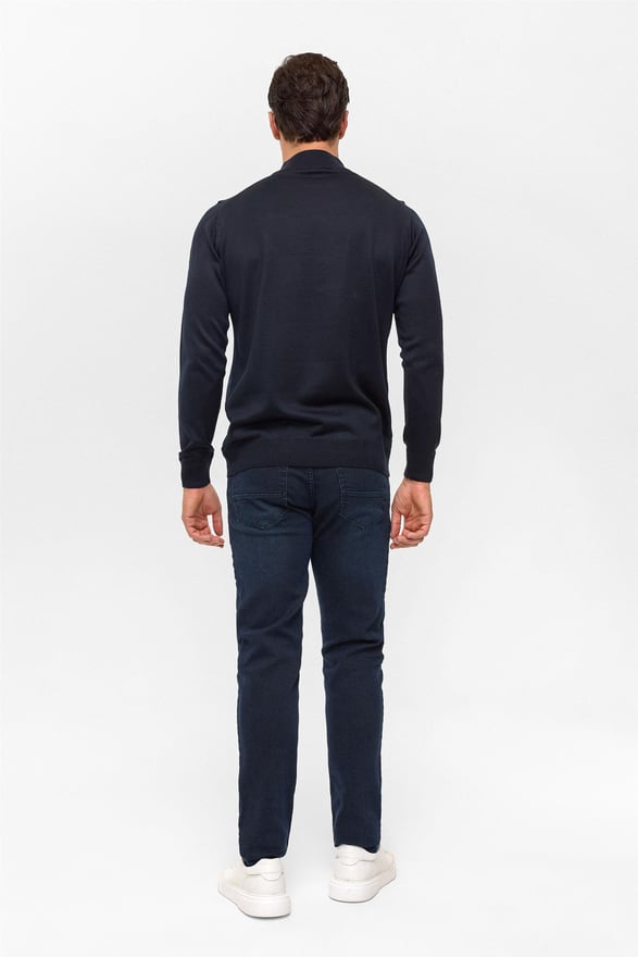 Lacivert Regular Düz Yarım Balıkçı Yaka Triko