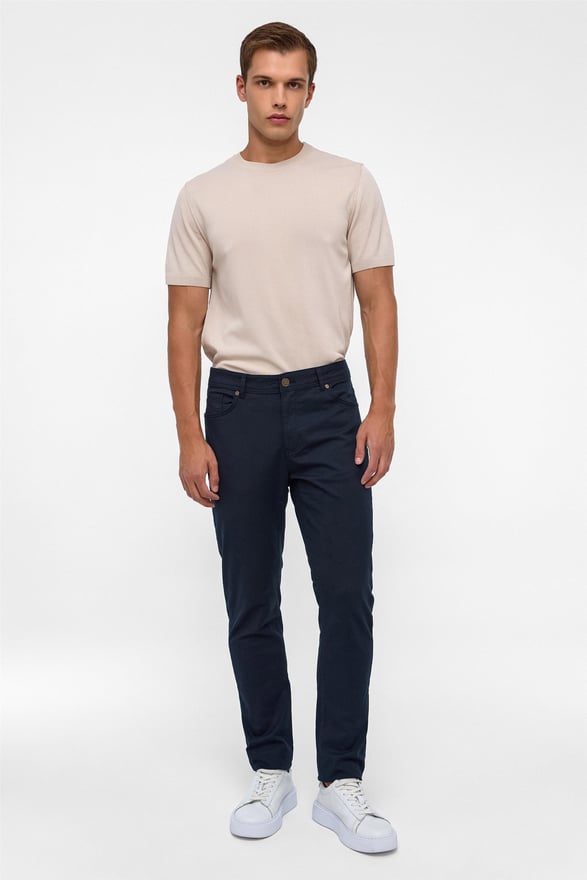 Lacivert Slim 5 Cep Kalıp Armürlü Pantolon