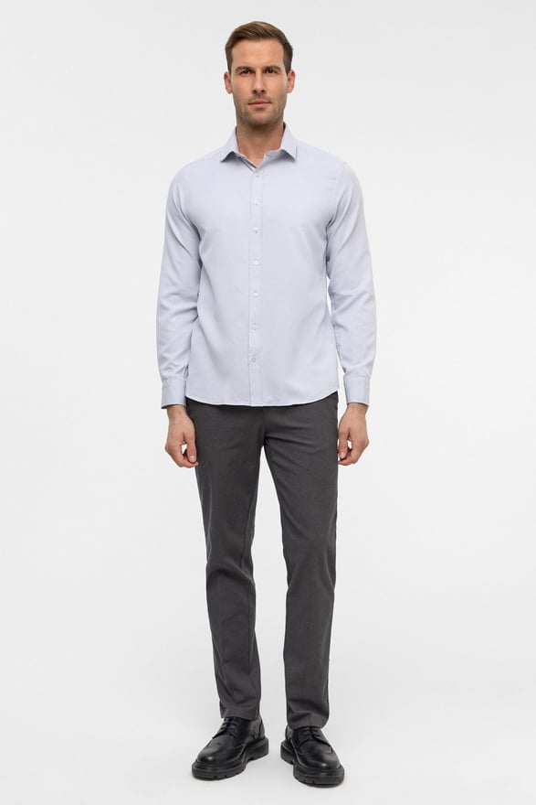 Lacivert Slim Armürlü Klasik Yaka Gömlek