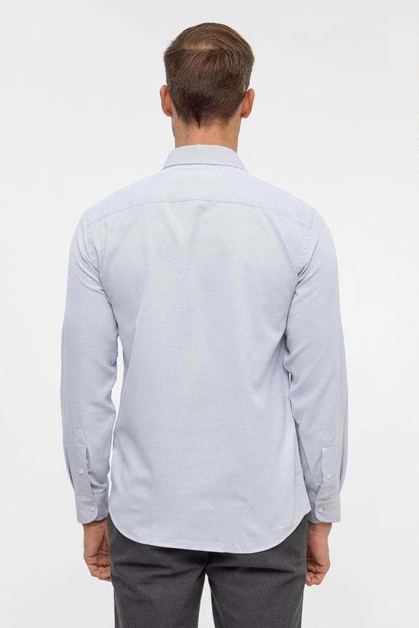 Lacivert Slim Armürlü Klasik Yaka Gömlek