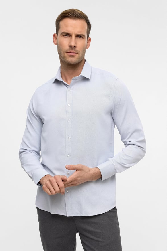 Lacivert Slim Armürlü Klasik Yaka Gömlek