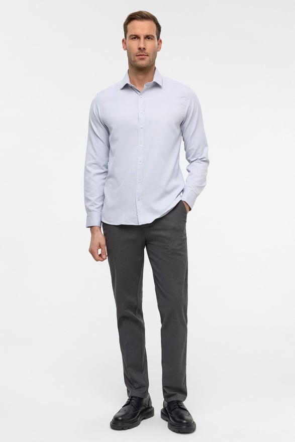 Lacivert Slim Armürlü Klasik Yaka Gömlek