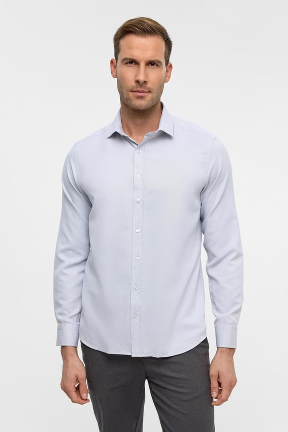 Lacivert Slim Armürlü Klasik Yaka Gömlek