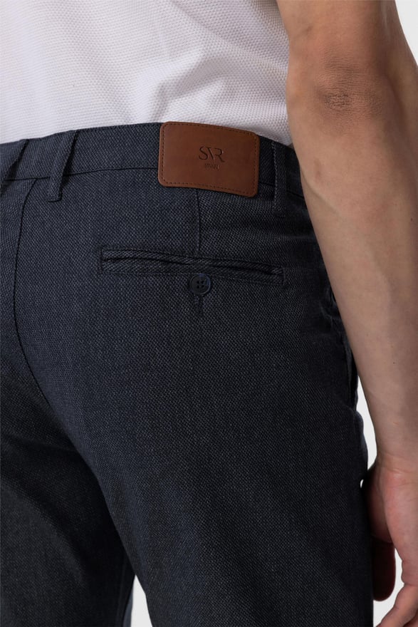 Lacivert Slim Armürlü Pantolon