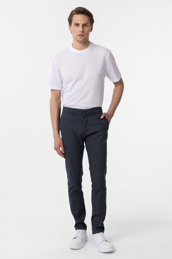 Lacivert Slim Armürlü Pantolon