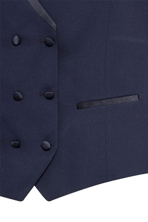 Lacivert Slim Armürlü Sivri Yaka 6 Drop Smokin Takım Elbise