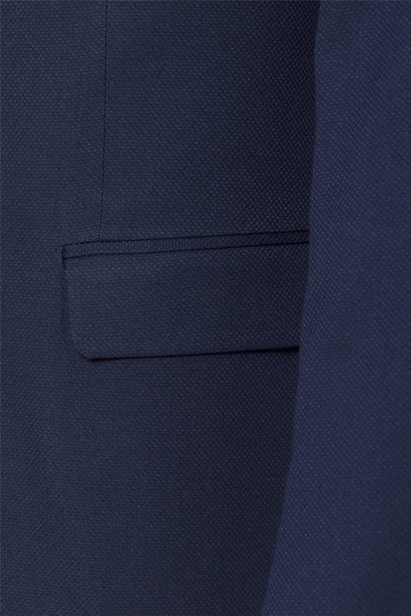 Lacivert Slim Armürlü Sivri Yaka 6 Drop Smokin Takım Elbise