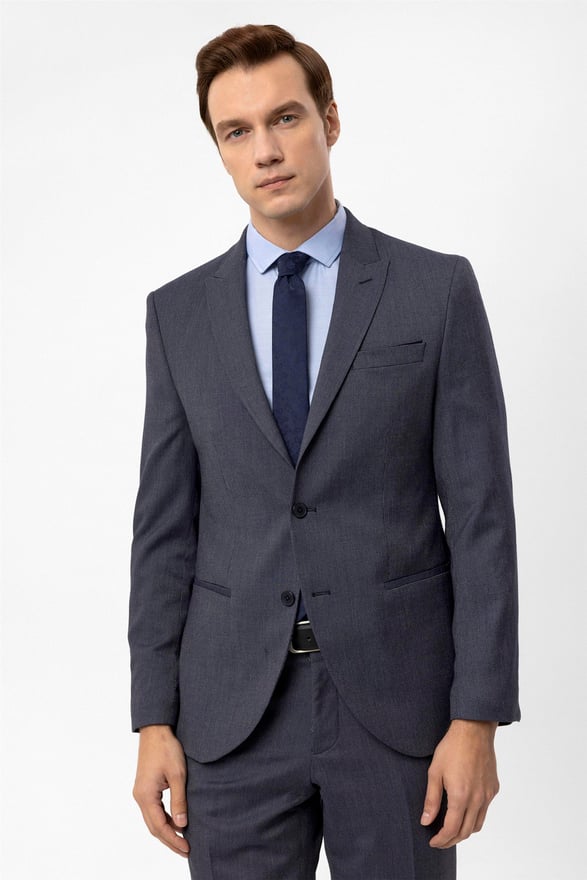 Lacivert Slim Armürlü Sivri Yaka 6 Drop                                                       Takım Elbise