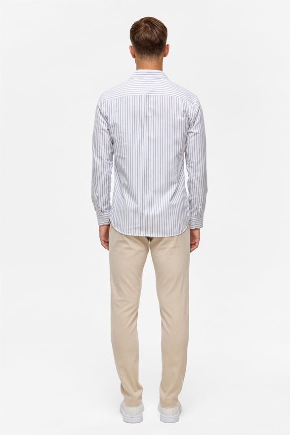 Lacivert Slim Çizgili Klasik Yaka Gömlek