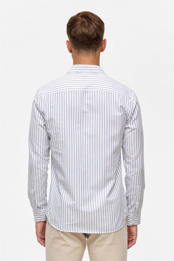 Lacivert Slim Çizgili Klasik Yaka Gömlek