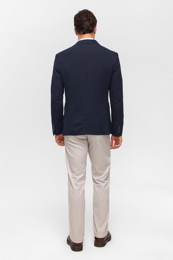 Lacivert Slim Desenli Mono Yaka 6 Drop Ceket