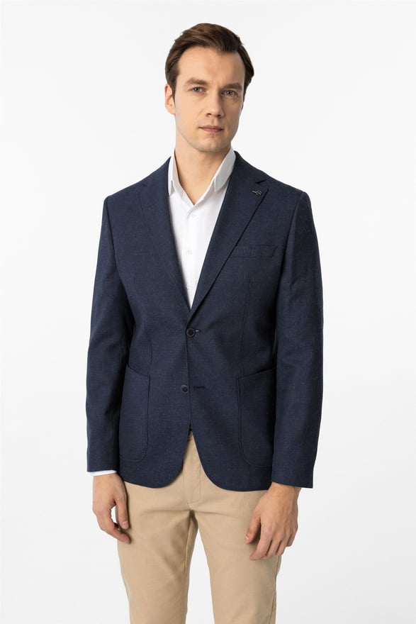 Lacivert Slim Desenli Mono Yaka 6 Drop Ceket