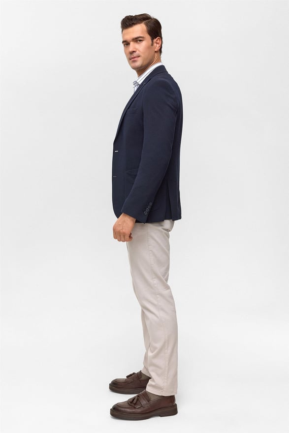 Lacivert Slim Desenli Mono Yaka 6 Drop Ceket