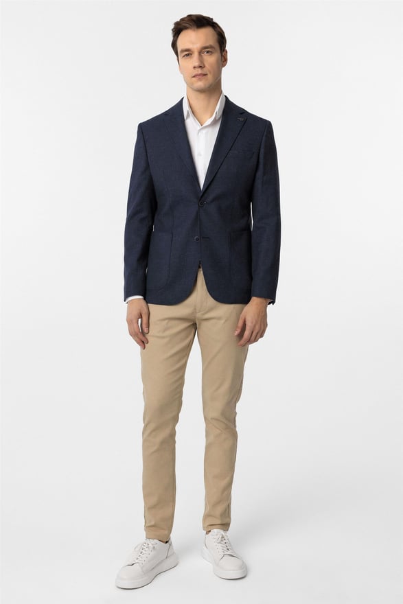 Lacivert Slim Desenli Mono Yaka 6 Drop Ceket