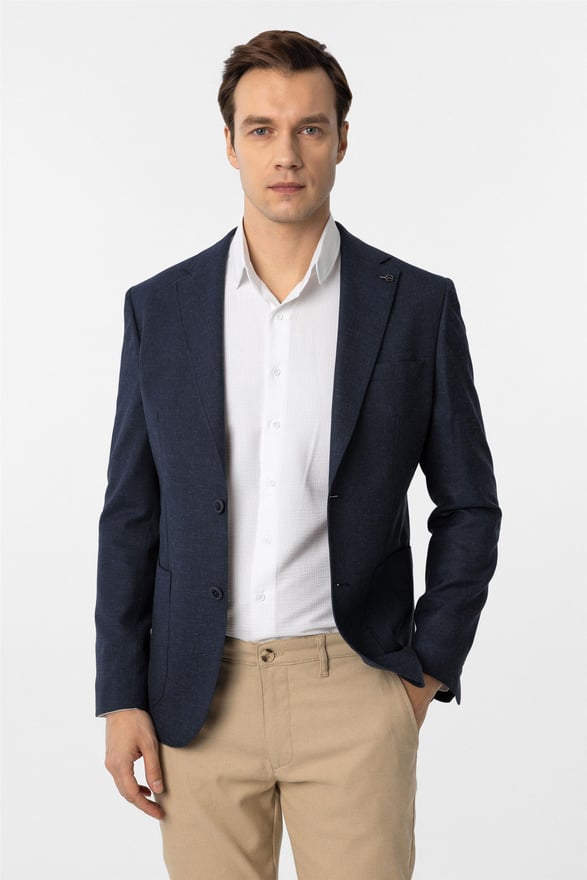 Lacivert Slim Desenli Mono Yaka 6 Drop Ceket