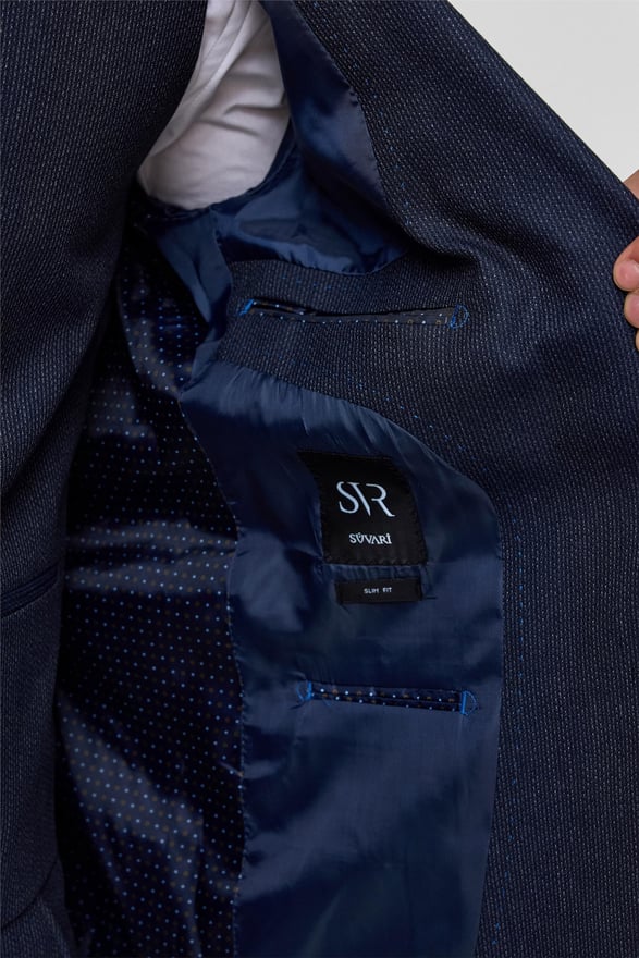 Lacivert Slim Desenli Mono Yaka 6 Drop Yelekli Takım Elbise