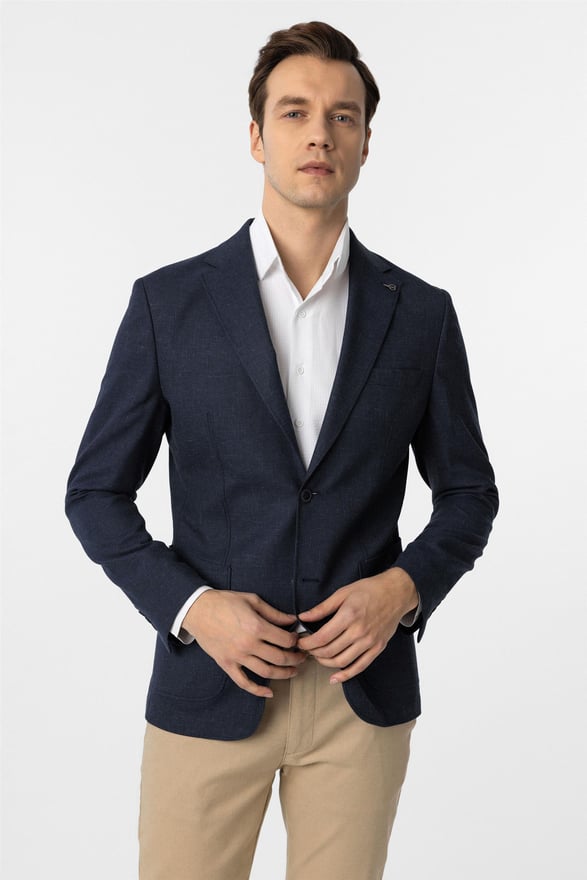 Lacivert Slim Desenli Mono Yaka 6 Drop Ceket