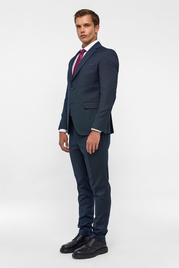 Lacivert Slim Desenli Mono Yaka 6 Drop Takım Elbise