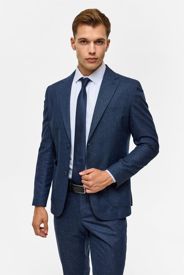 Lacivert Slim Desenli Mono Yaka 6 Drop Takım Elbise