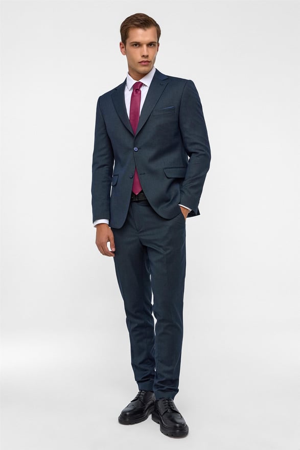 Lacivert Slim Desenli Mono Yaka 6 Drop Takım Elbise