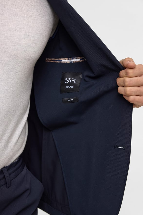 Lacivert Slim Desenli Mono Yaka 6 Drop Takım Elbise