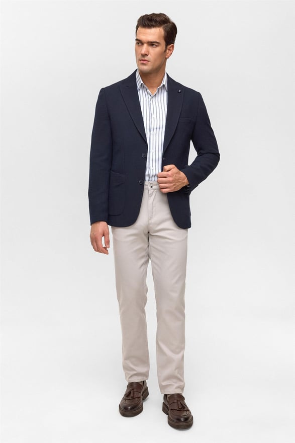 Lacivert Slim Desenli Mono Yaka 6 Drop Ceket