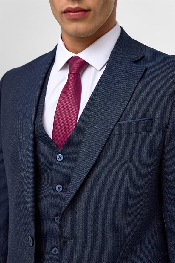 Lacivert Slim Desenli Mono Yaka 6 Drop Yelekli Takım Elbise