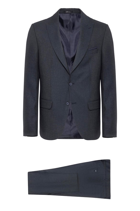 Lacivert Slim Desenli Sivri Yaka 6 Drop Takım Elbise