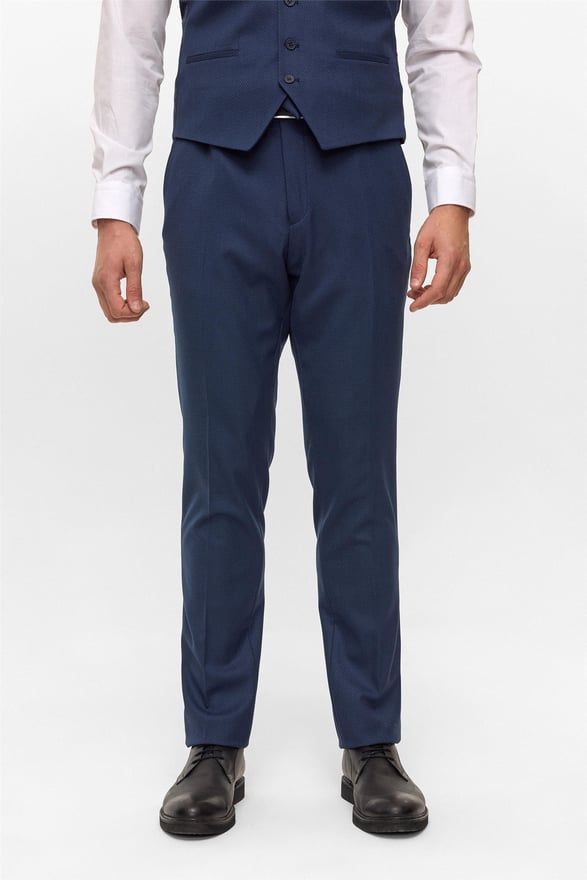 Lacivert Slim Desenli Sivri Yaka 6 Drop Yelekli Takım Elbise