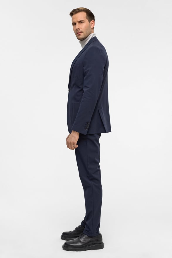 Lacivert Slim Desenli Sivri Yaka 6 Drop Yelekli Takım Elbise