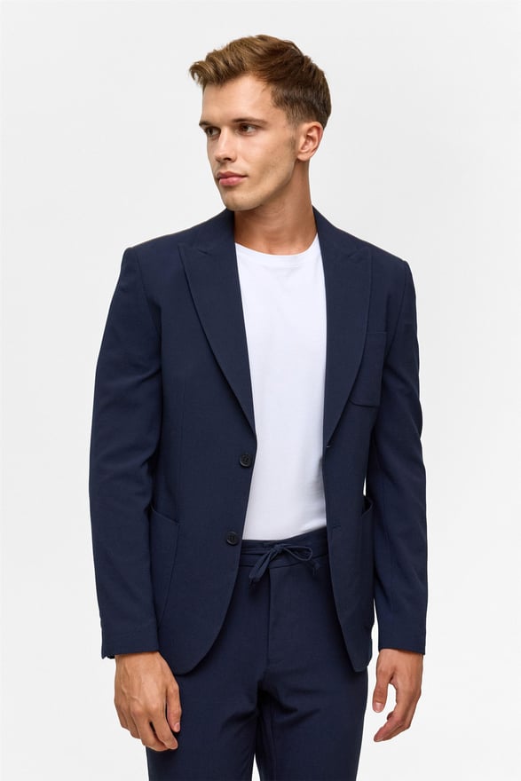 Lacivert Slim Desenli Sivri Yaka 6 Drop Jogger Pantolon