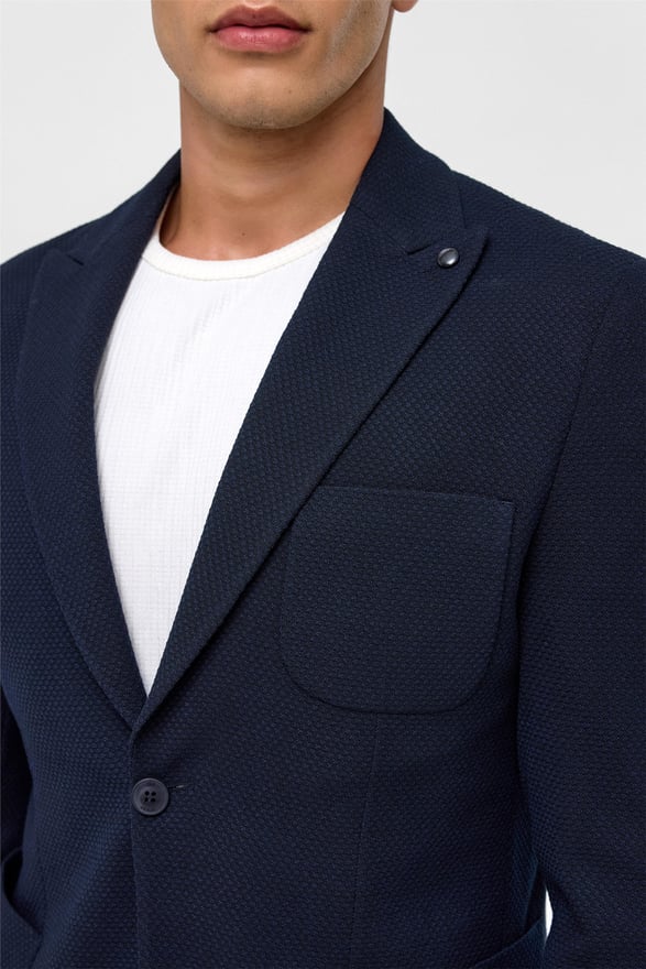 Lacivert Slim Desenli Sivri Yaka 6 Drop Ceket