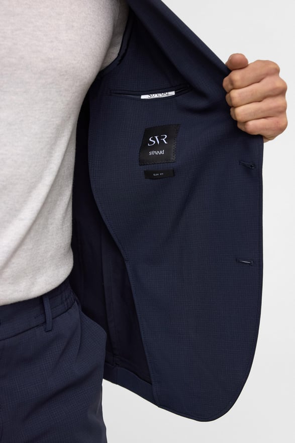 Lacivert Slim Desenli Sivri Yaka 6 Drop Yelekli Takım Elbise