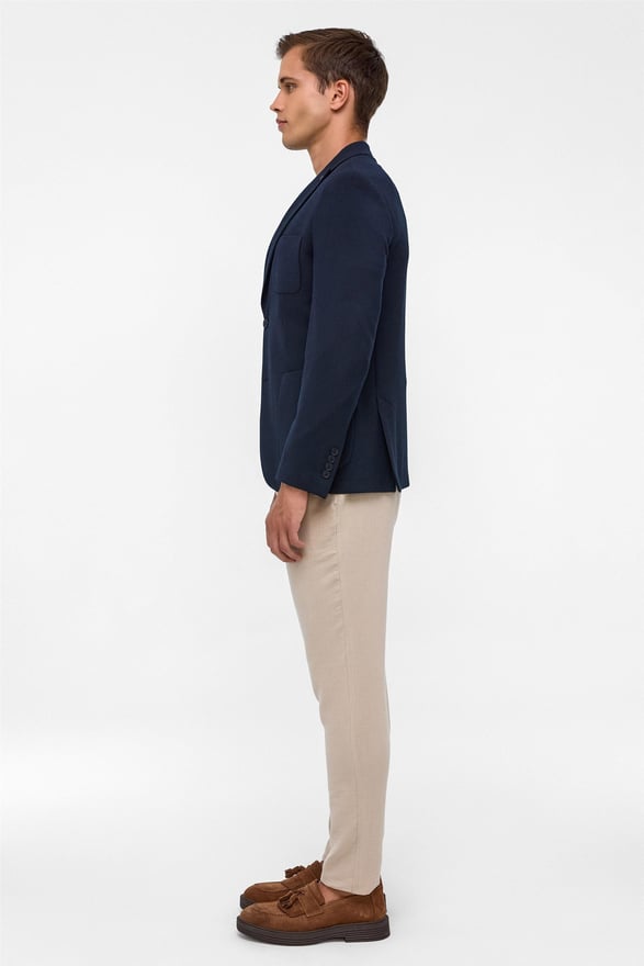 Lacivert Slim Desenli Sivri Yaka 6 Drop Ceket