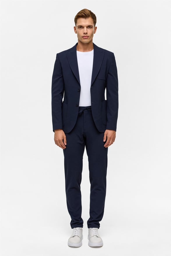 Lacivert Slim Desenli Sivri Yaka 6 Drop Jogger Pantolon