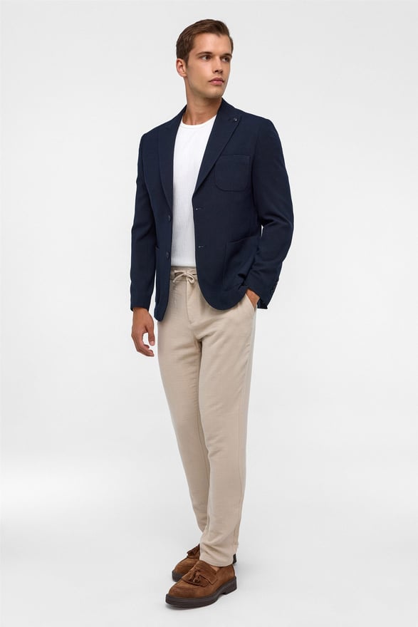 Lacivert Slim Desenli Sivri Yaka 6 Drop Ceket