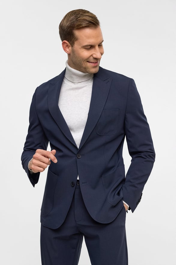 Lacivert Slim Desenli Sivri Yaka 6 Drop Yelekli Takım Elbise