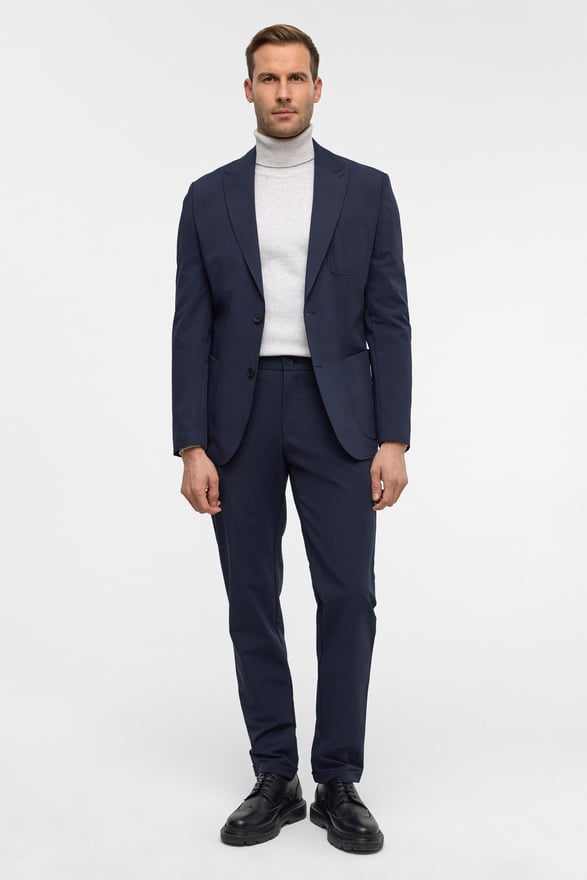 Lacivert Slim Desenli Sivri Yaka 6 Drop Yelekli Takım Elbise