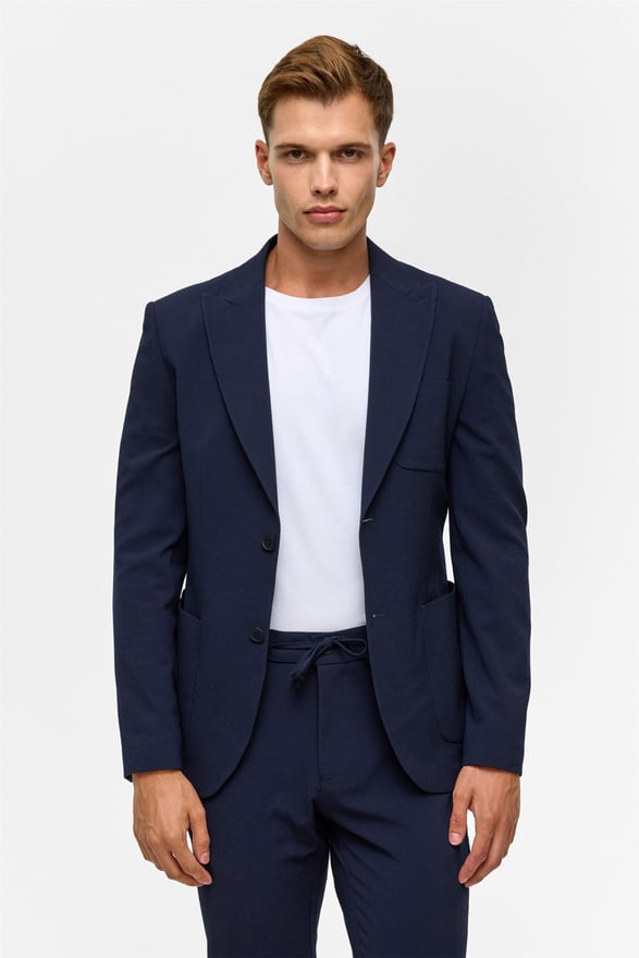 Lacivert Slim Desenli Sivri Yaka 6 Drop Jogger Pantolon