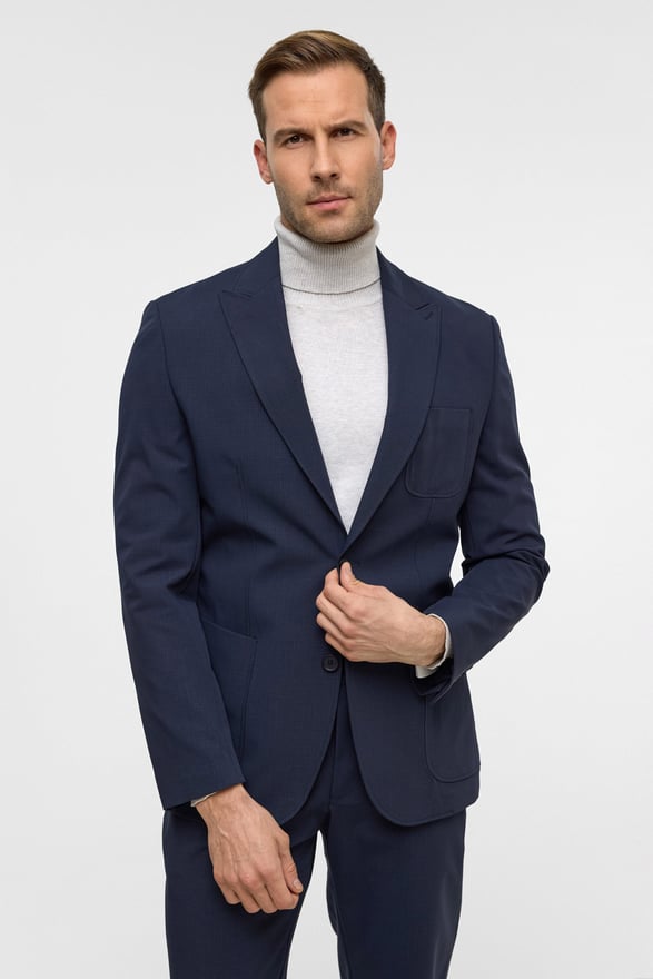 Lacivert Slim Desenli Sivri Yaka 6 Drop Yelekli Takım Elbise