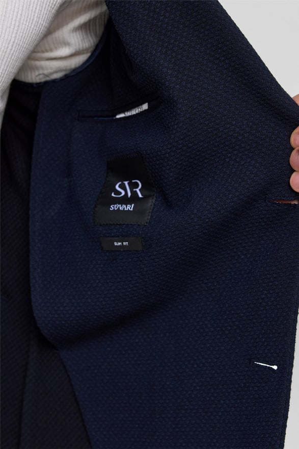 Lacivert Slim Desenli Sivri Yaka 6 Drop Ceket