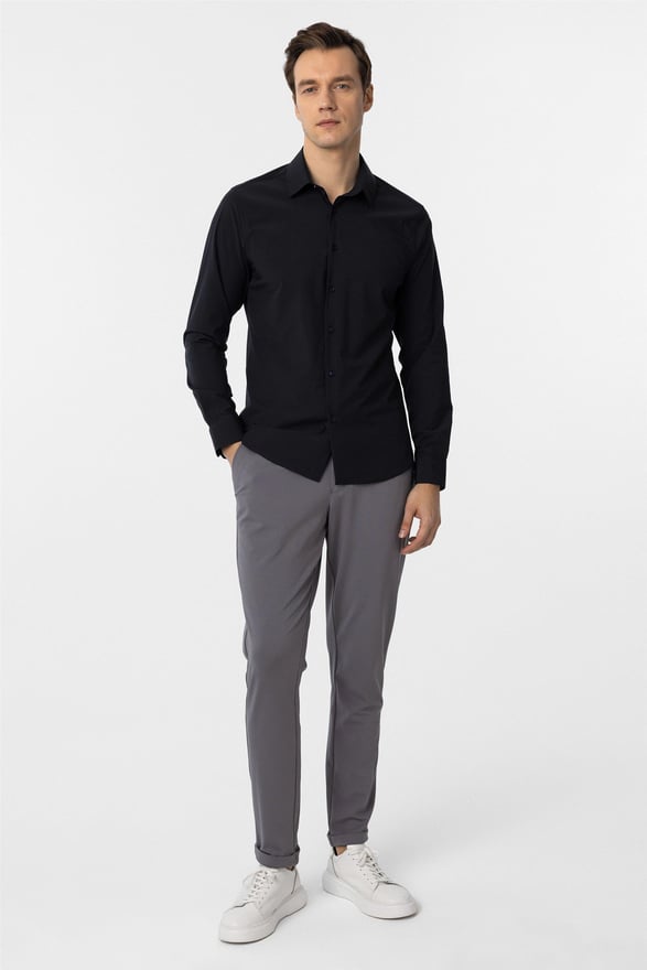 Lacivert Slim Düz Klasik Yaka Gömlek