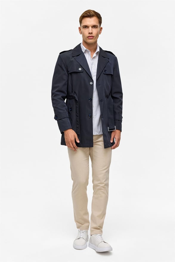 Lacivert Slim Düz Mont