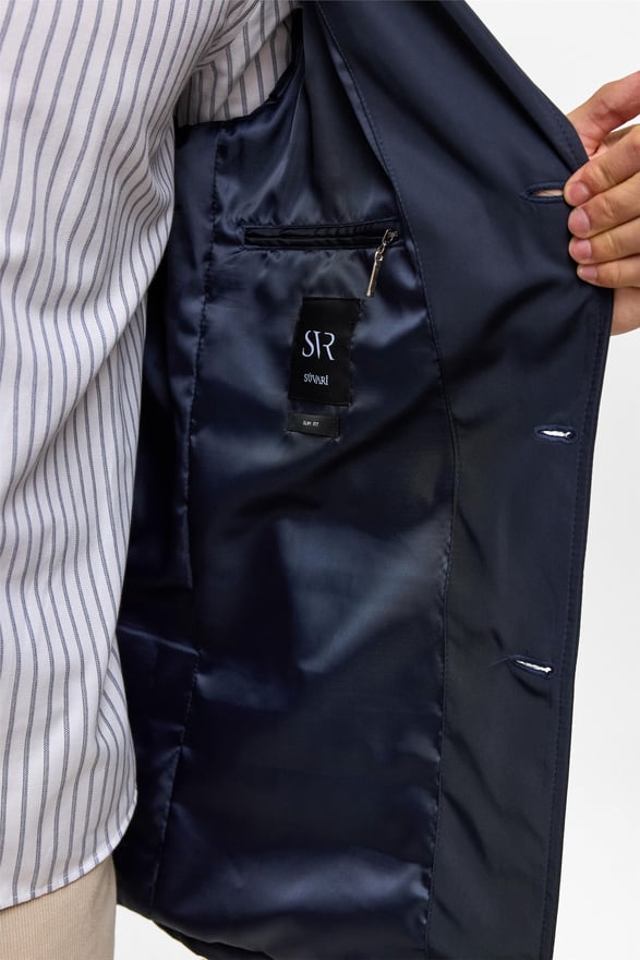 Lacivert Slim Düz Mont