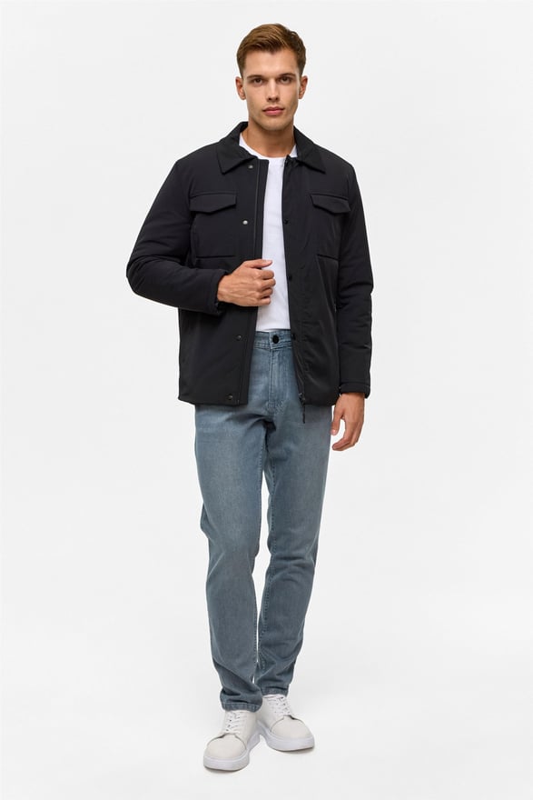 Lacivert Slim Düz Mont